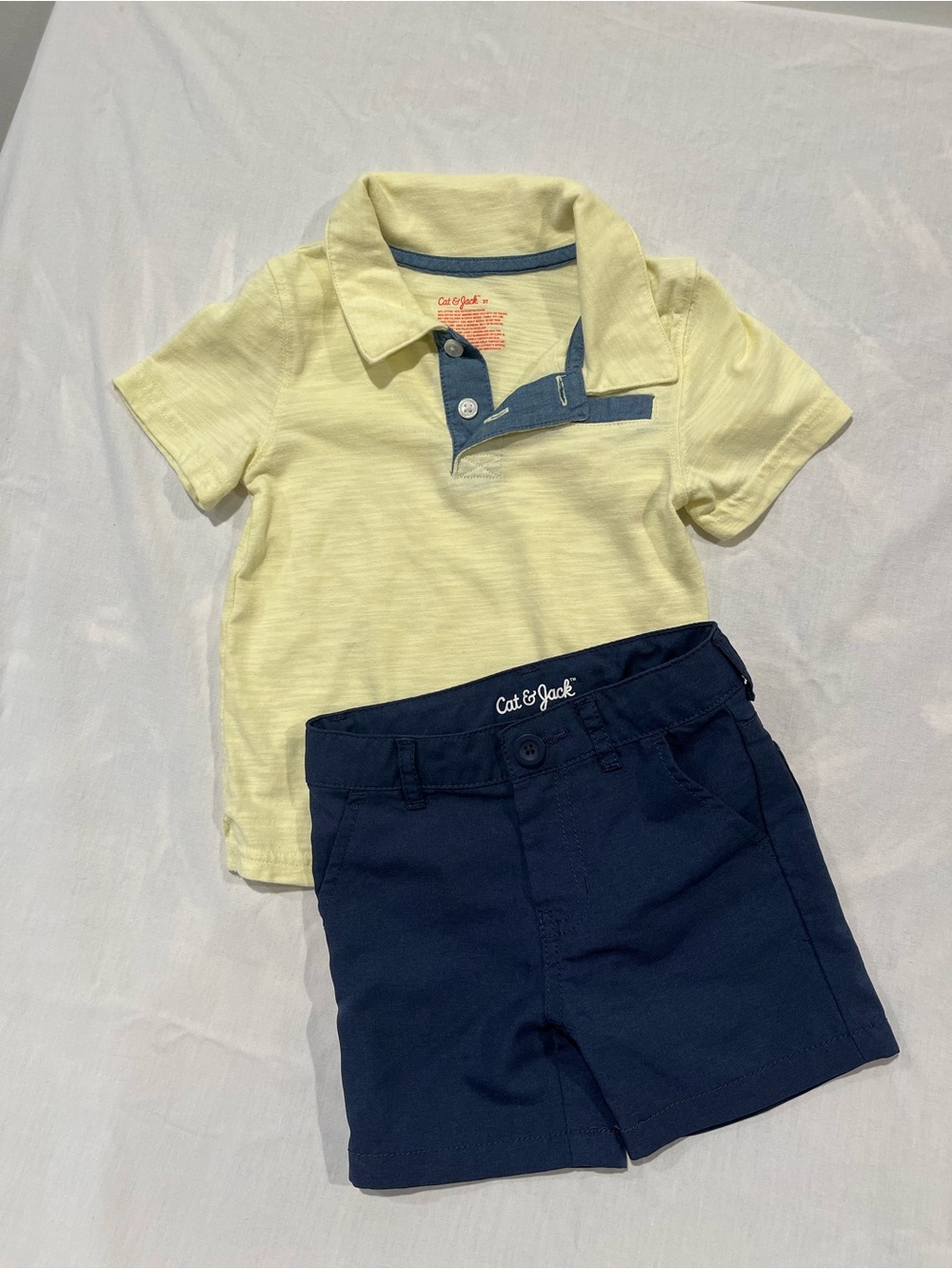 Cat & Jack Pale Yellow Polo and Navy Short Set